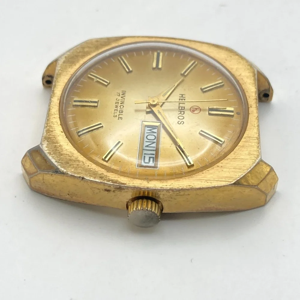 Vintage Helbros Invincible Men's Watch Gold Tone 17 Jewels 34mm Manual Wind Up